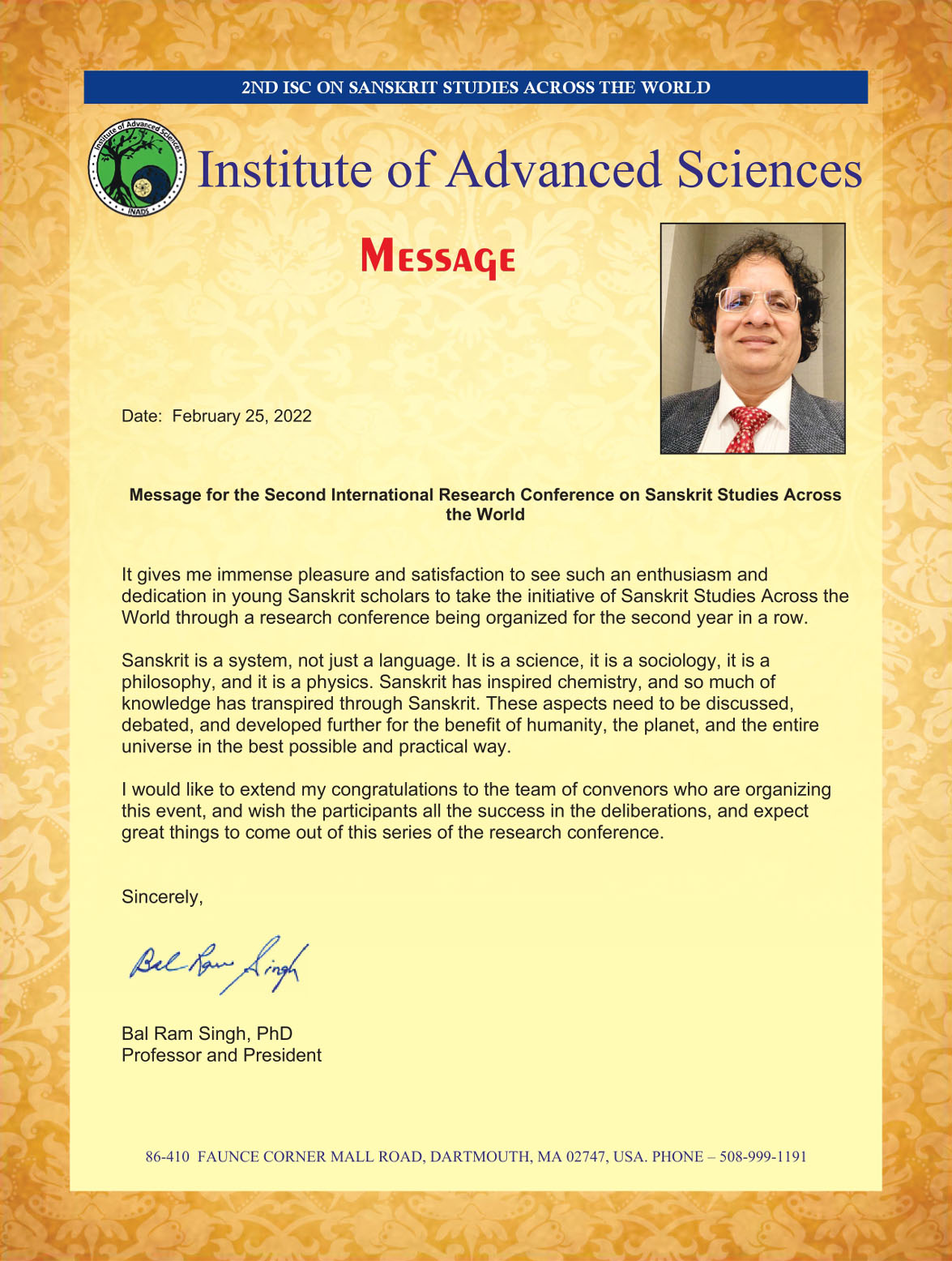 Institute of Advanced Sciences Message